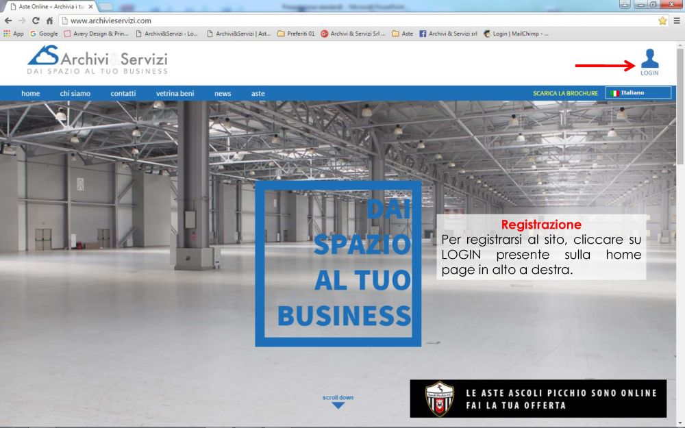 Registrazione al sito www.archivieservizi.com