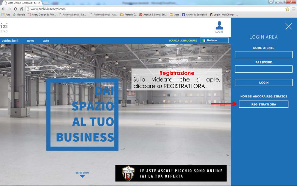 Registrazione al sito www.archivieservizi.com