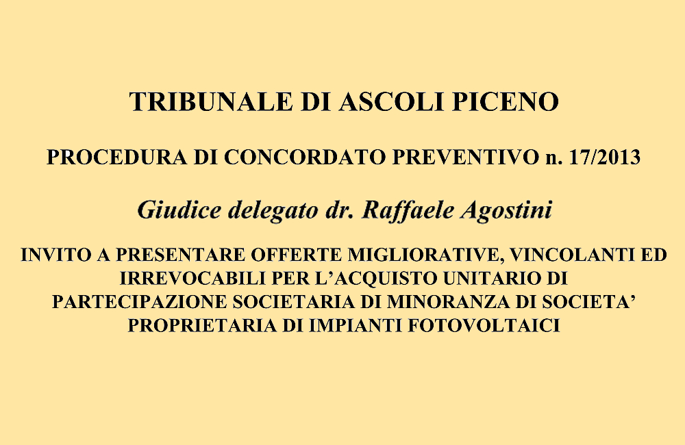 INVITO A PRESENTARE OFFERTE – 2018.B.005